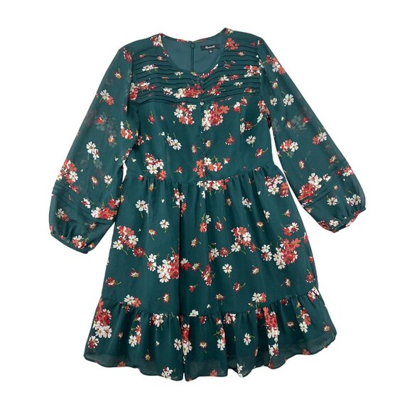 Madewell Womens Pintuck Green Floral Long Sleeve Dress Size 10 - Picture 7 of 15